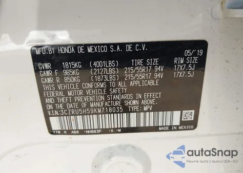 2019 Honda Hr-V Ex из США, поврежденный, VIN 3CZRU5H59KM718035